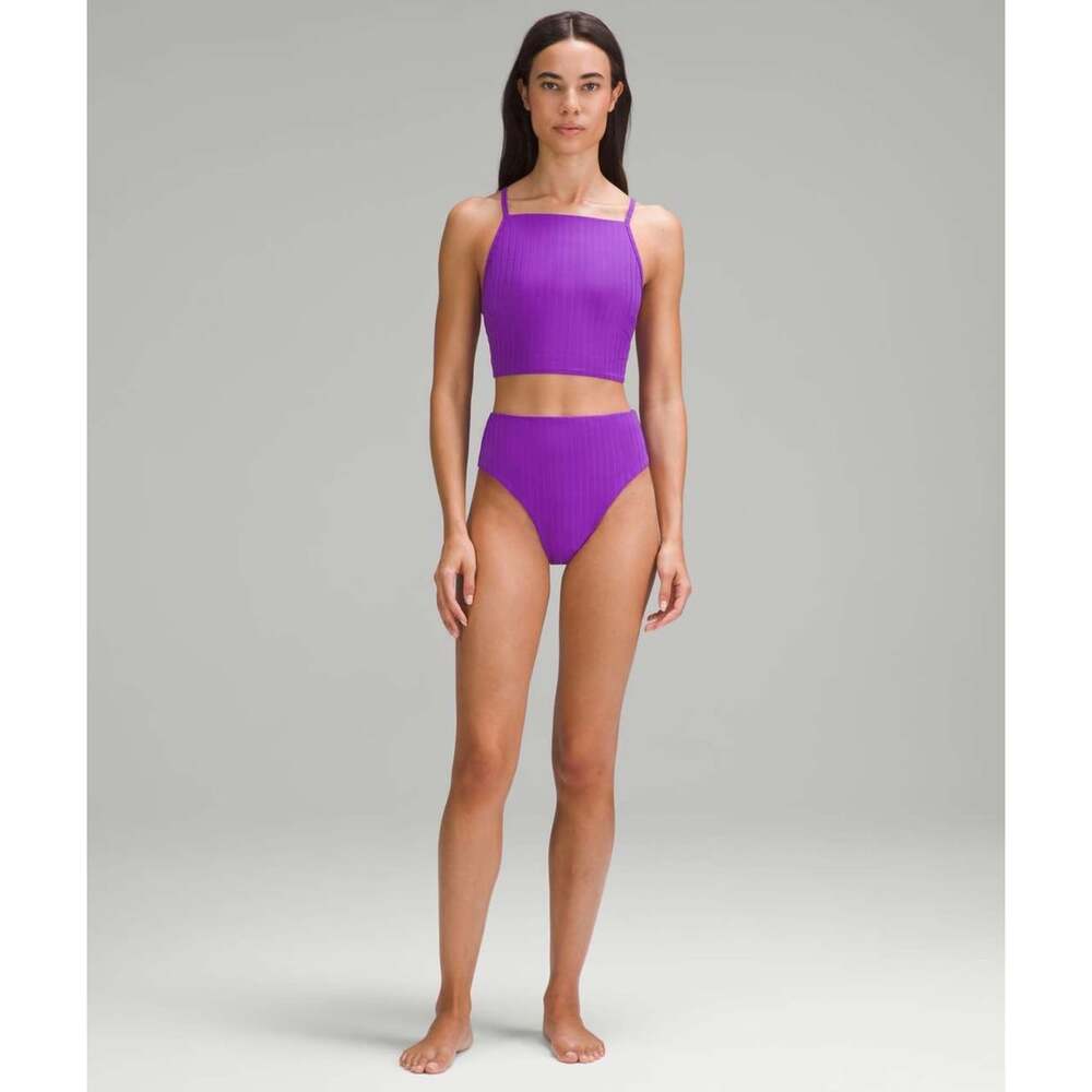 NWT Lululemon Ribbed High Neck Longline Bikini Set Atomic Purple Size 6